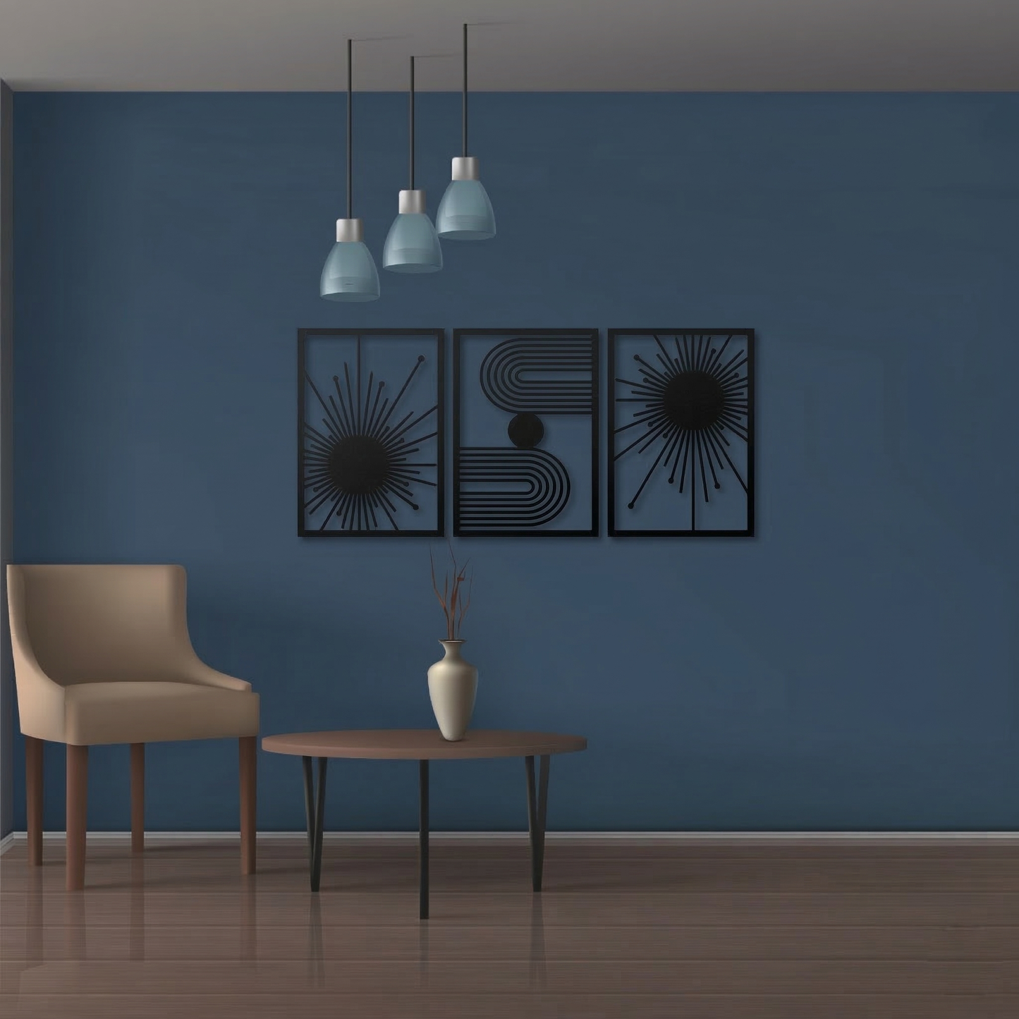 3-Piece Mid-Century Modern Sunburst Metal Wall Art - Abstract Geometric Arch Decor