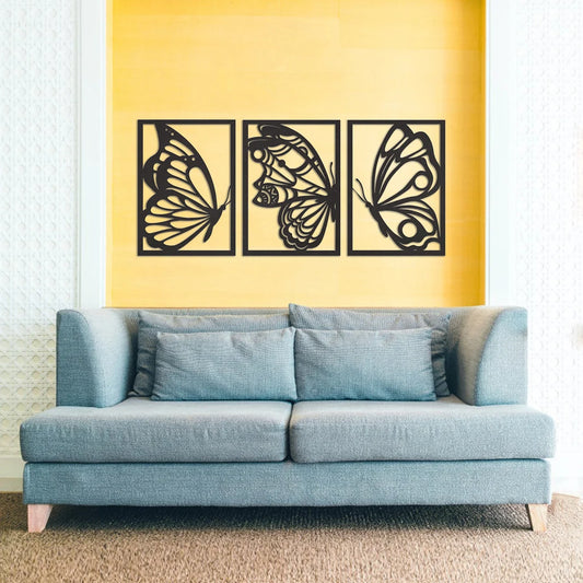 3-Piece Butterfly Metal Wall Art - Modern Nature Silhouette Decor