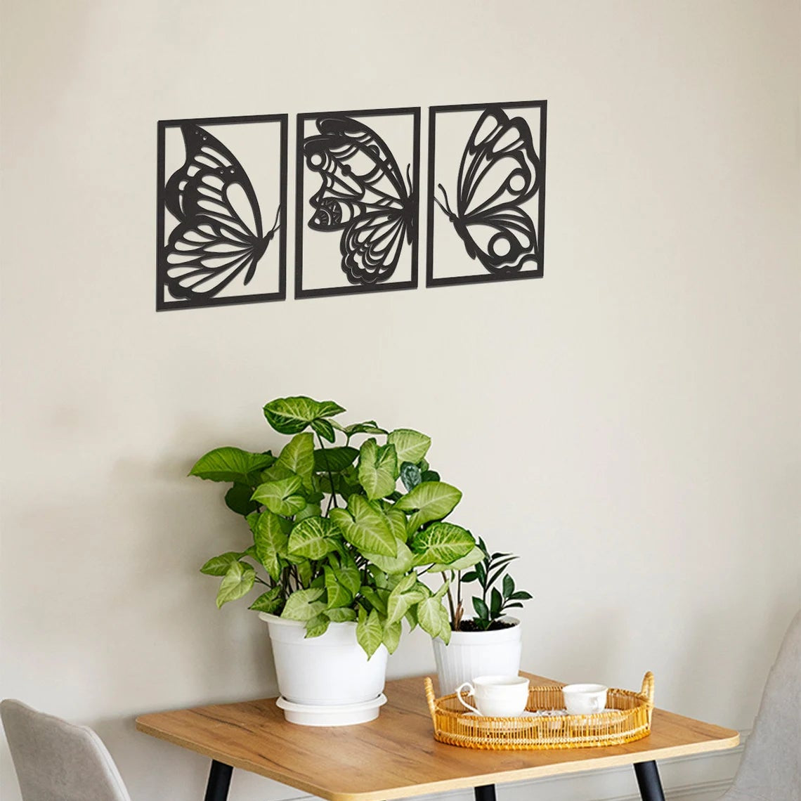 3-Piece Butterfly Metal Wall Art - Modern Nature Silhouette Decor