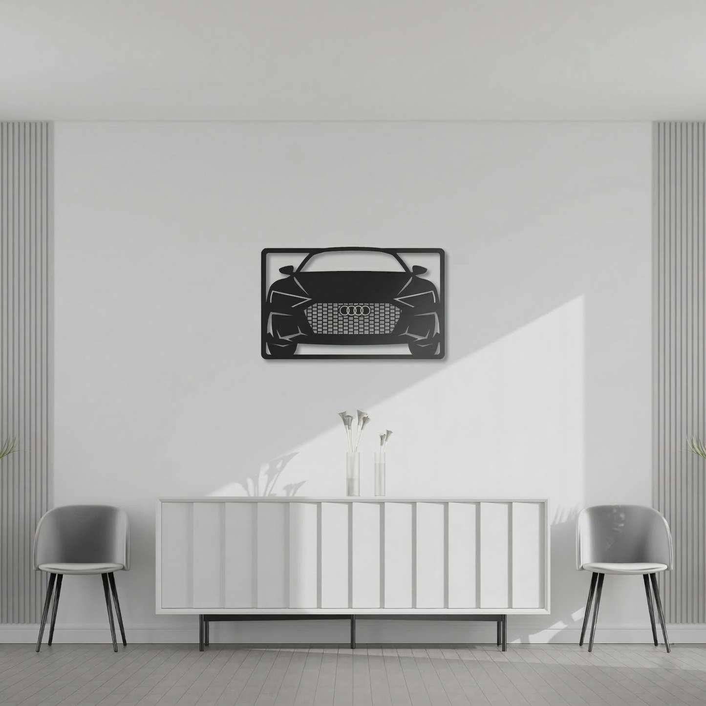 Audi Front View Metal Wall Art - Modern Sports Car Silhouette Decor