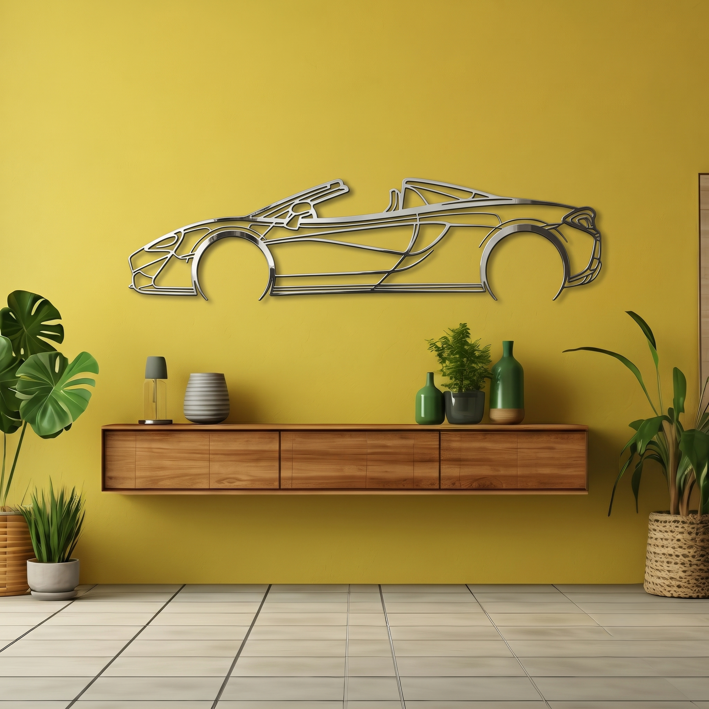 Thin Metal Roadster Silhouette Metal Wall Art