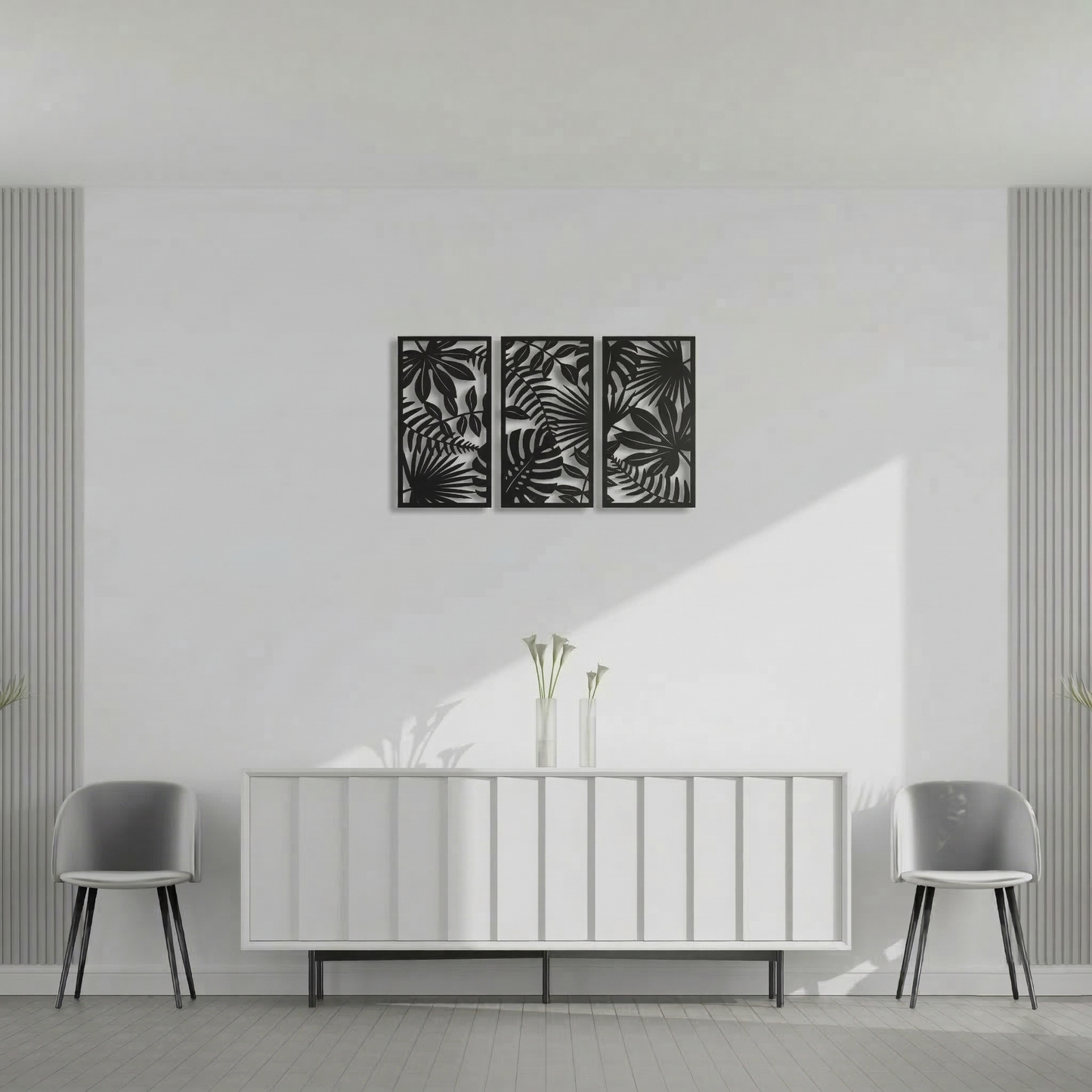 3-Piece Tropical Leaves Metal Wall Art - Modern Botanical Panel Set for Home Decor