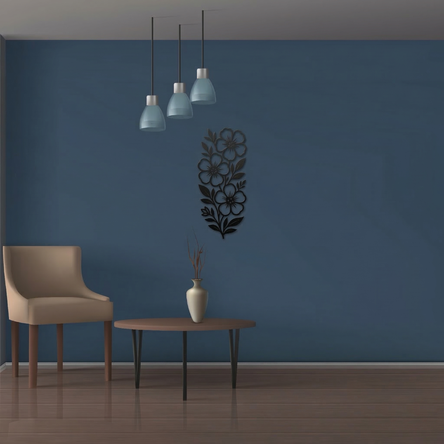 Vertical Floral Metal Wall Art - Elegant Botanical Flower Silhouette Home Decor