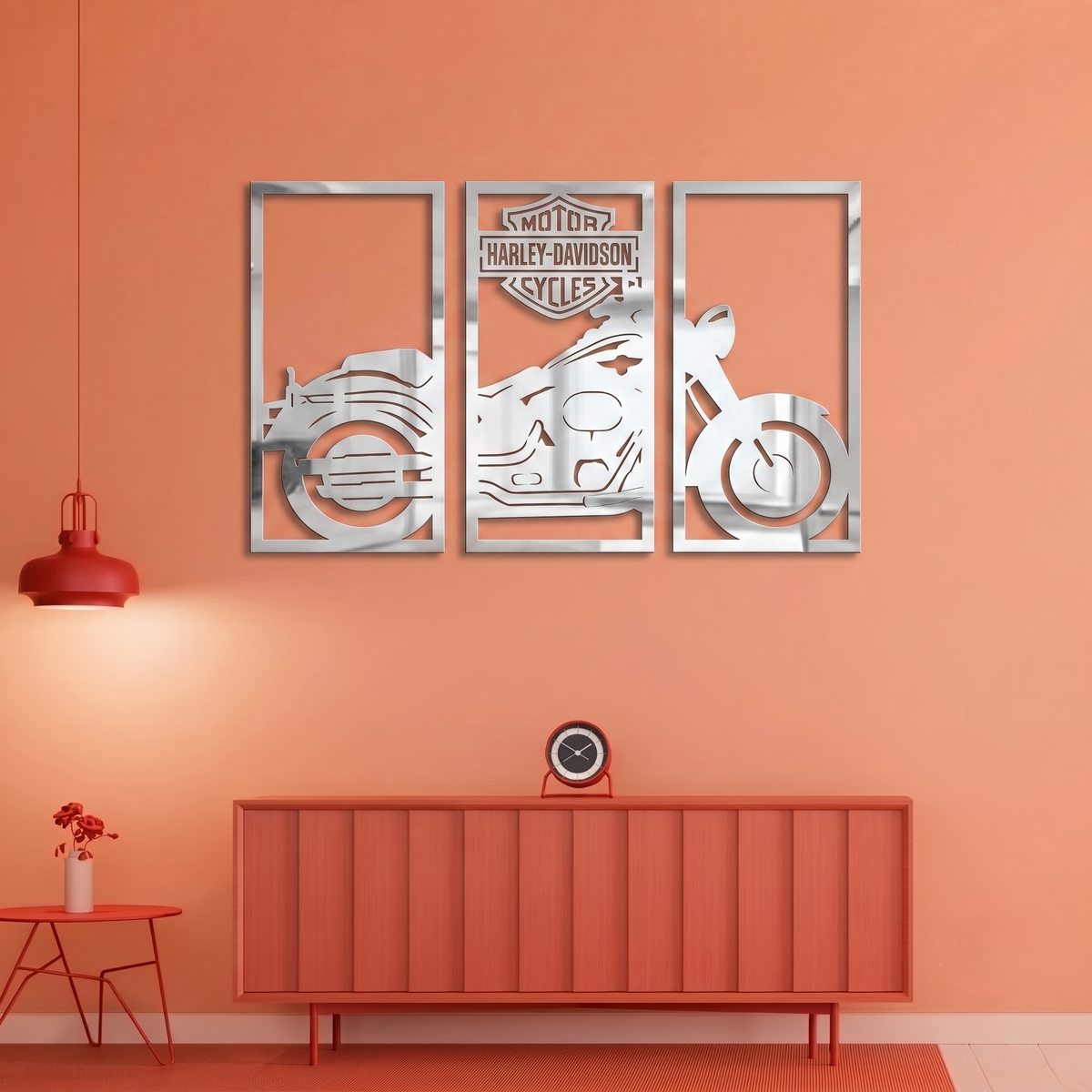 3-Piece Harley-Davidson Motorcycle Metal Wall Art - Classic Biker Silhouette Decor