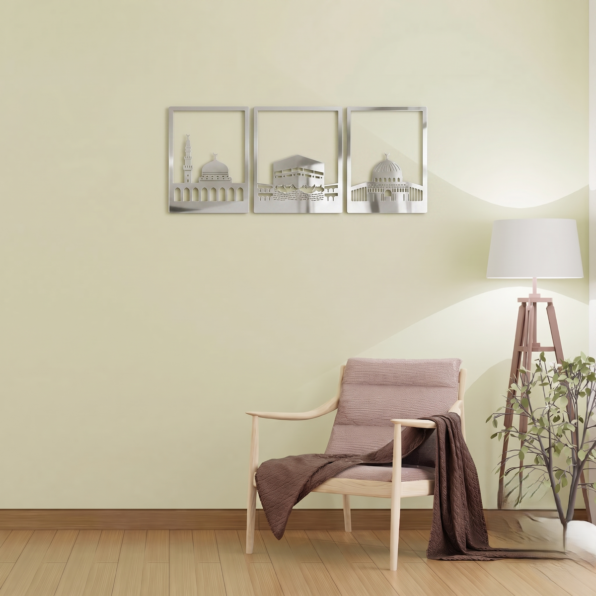 3-Piece Islamic Holy Sites Metal Wall Art - Mecca, Medina & Al-Aqsa Silhouette Decor