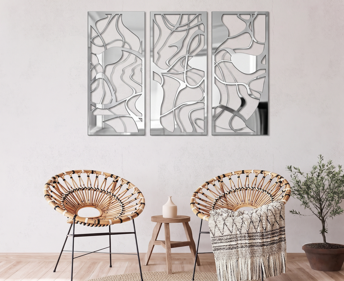 3-Piece Abstract Fluid Line Metal Wall Art - Modern Organic Wave Decor