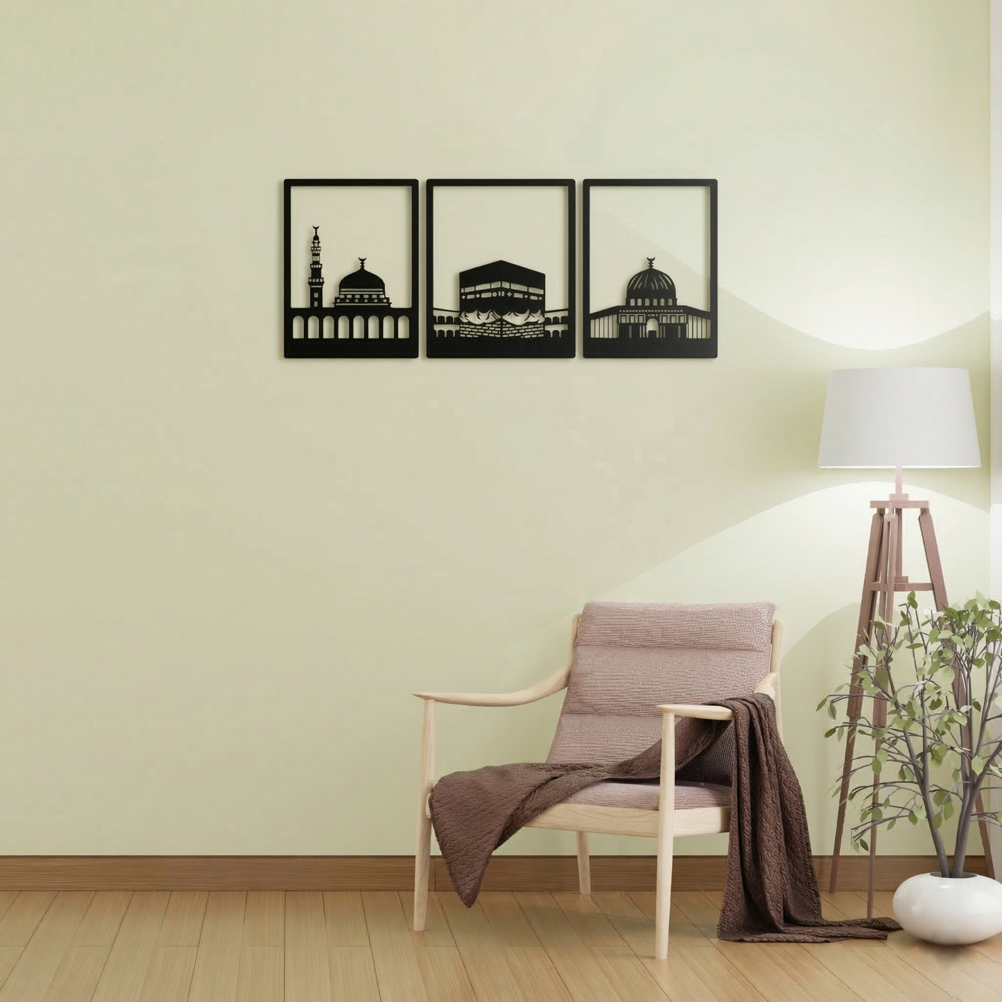 3-Piece Islamic Holy Sites Metal Wall Art - Mecca, Medina & Al-Aqsa Silhouette Decor