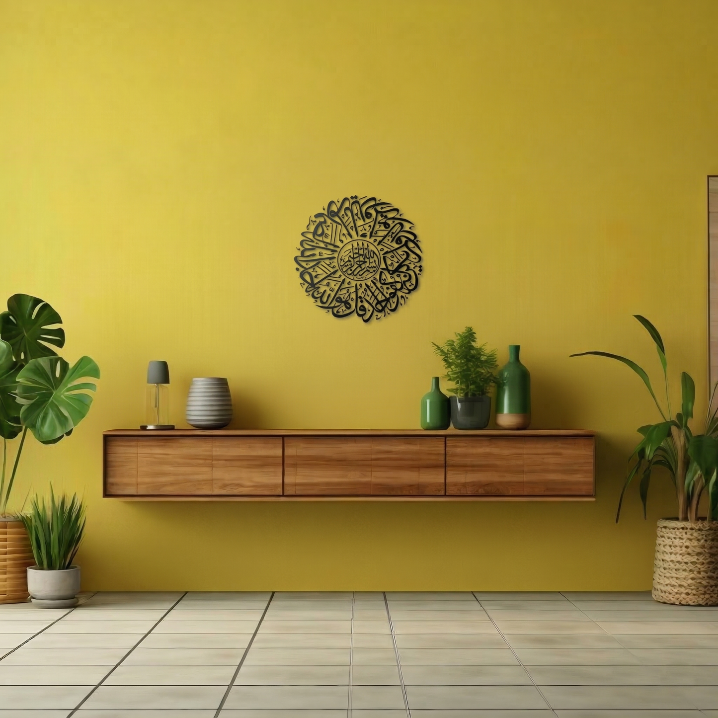 Circular Islamic Calligraphy Metal Wall Art - Intricate Round Home Decor Sign for Living Room & Entryway
