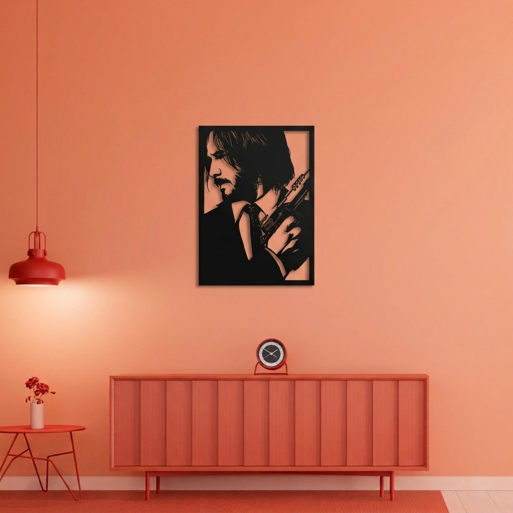 John Wick Metal Wall Art - Iconic Action Movie Silhouette Home Decor for Game Room & Man Cave