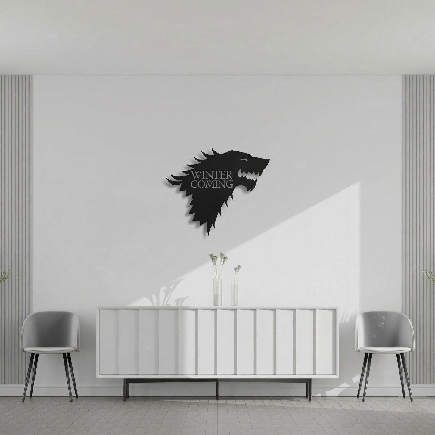 Game of Thrones House Stark Direwolf Metal Wall Art - "Winter is Coming" Sign