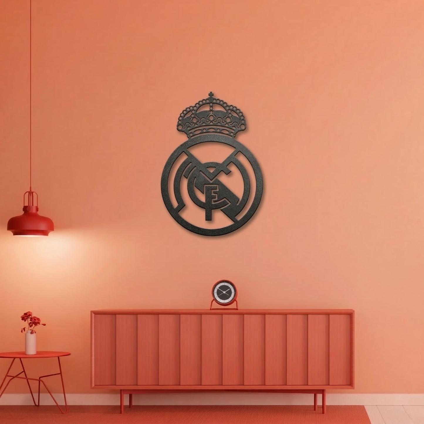 Real Madrid Crest Metal Wall Art - Modern Soccer Club Logo Decor for Game Room & Office