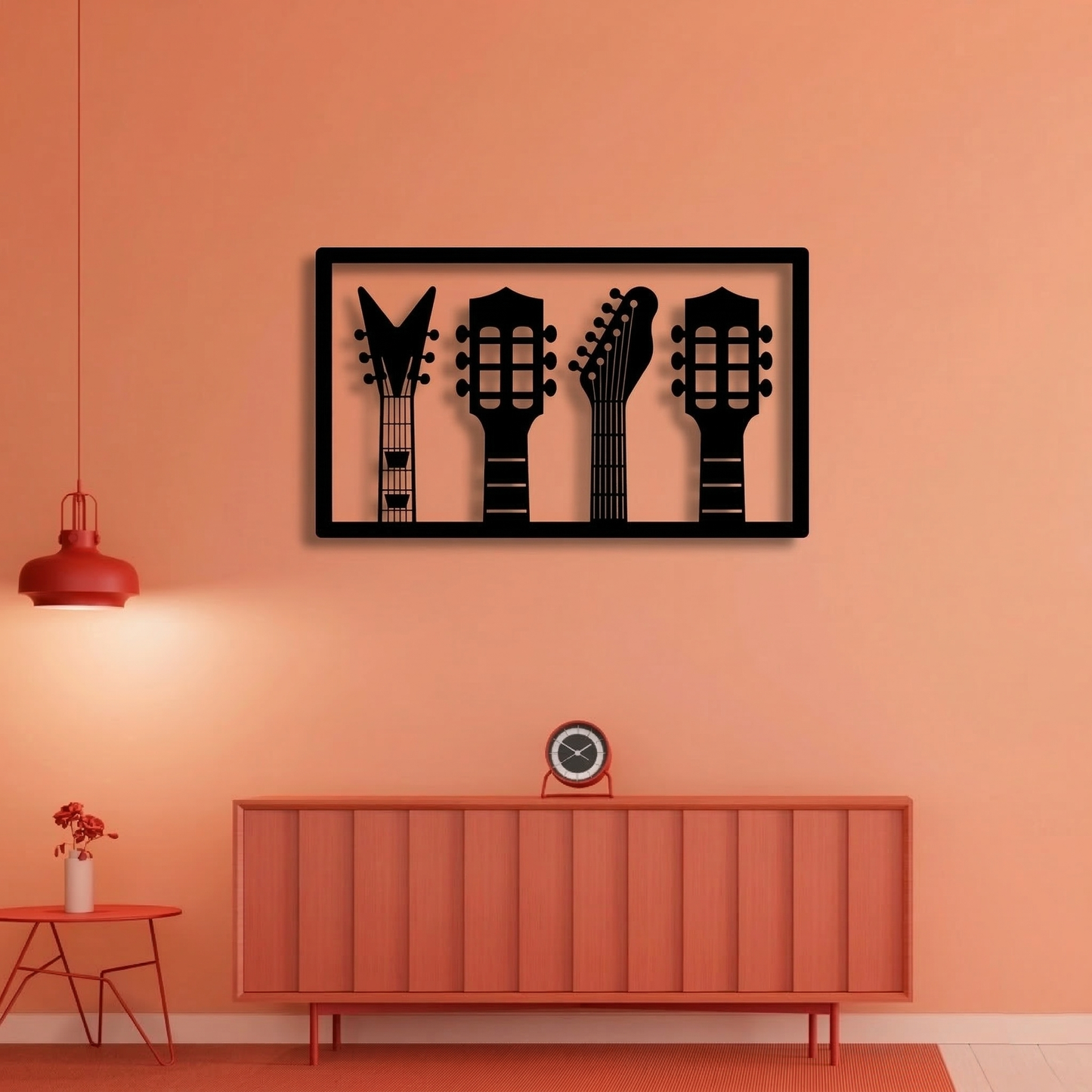 4 Guitar Headstocks Metal Wall Art - Horizontal Music Room Silhouette Decor
