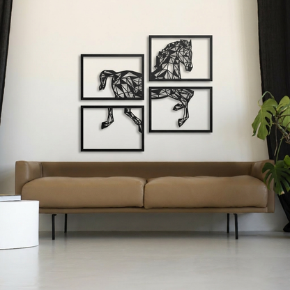 4-Piece Geometric Horse Metal Wall Art - Modern Origami Animal Silhouette Decor