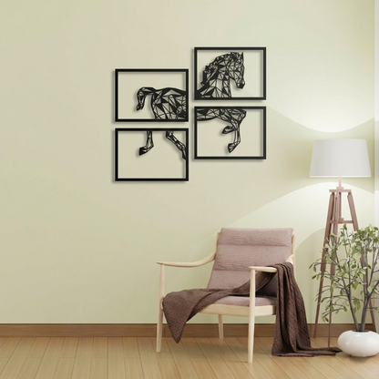 4-Piece Geometric Horse Metal Wall Art - Modern Origami Animal Silhouette Decor