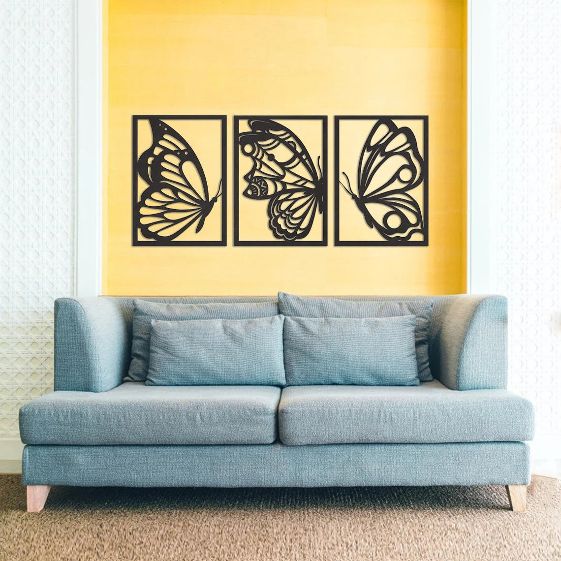 3-Piece Butterfly Metal Wall Art - Modern Nature Silhouette Decor