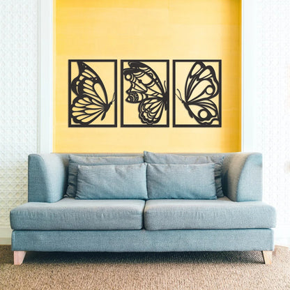 3-Piece Butterfly Metal Wall Art - Modern Nature Silhouette Decor