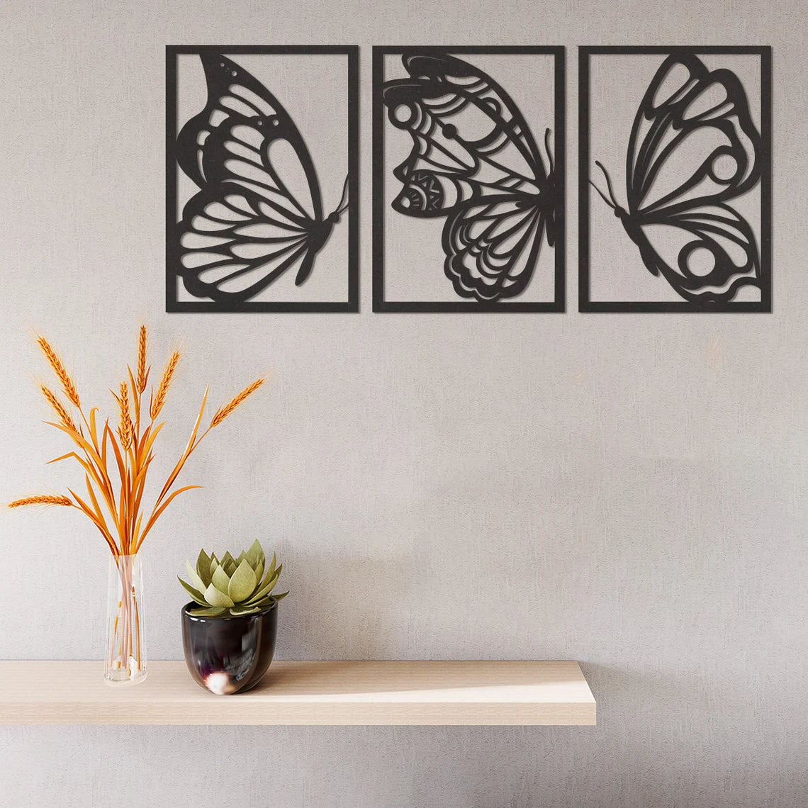 3-Piece Butterfly Metal Wall Art - Modern Nature Silhouette Decor