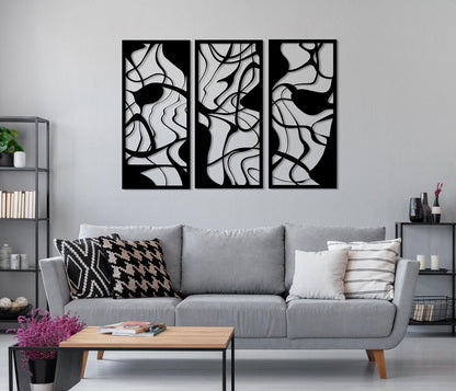 3-Piece Abstract Fluid Line Metal Wall Art - Modern Organic Wave Decor