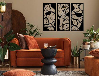 3-Piece Abstract Fluid Line Metal Wall Art - Modern Organic Wave Decor