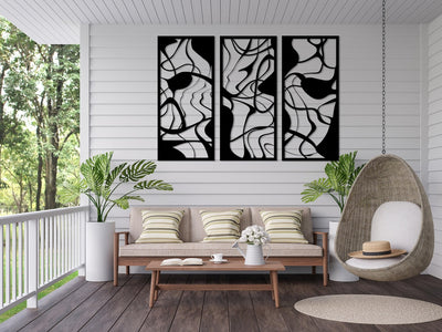 3-Piece Abstract Fluid Line Metal Wall Art - Modern Organic Wave Decor