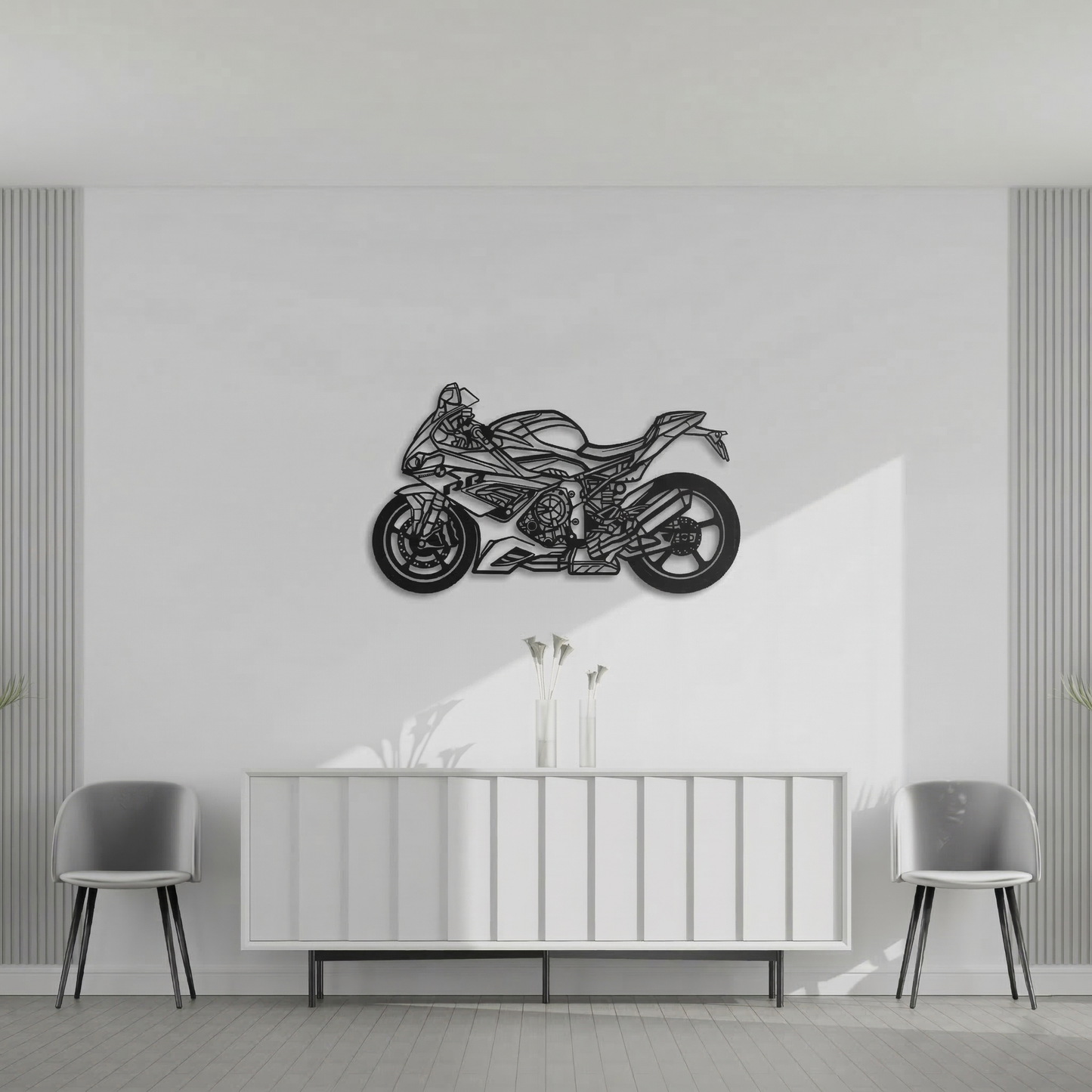 Superbike Motorcycle Metal Wall Art - Modern Sports Bike Silhouette Decor