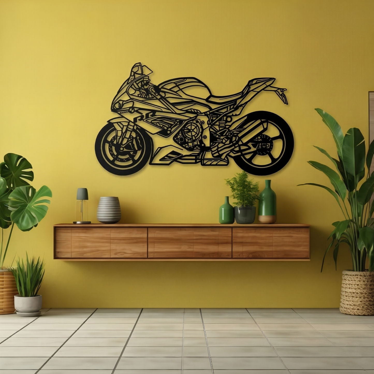 Superbike Motorcycle Metal Wall Art - Modern Sports Bike Silhouette Decor