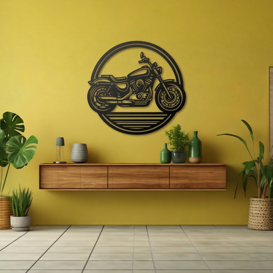 Classic Cruiser Motorcycle Metal Wall Art - Retro Motorbike Silhouette Decor for Garage & Man Cave