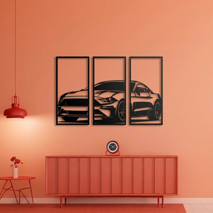 3-Piece Modern Muscle Car Metal Wall Art - Sports Car Silhouette Panel Decor