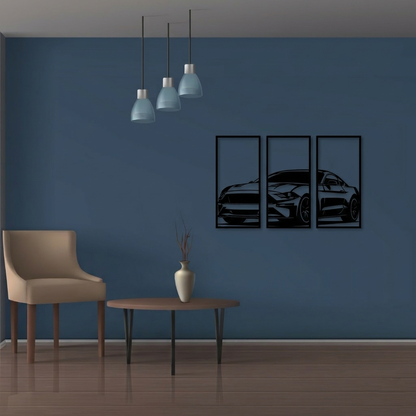 3-Piece Modern Muscle Car Metal Wall Art - Sports Car Silhouette Panel Decor