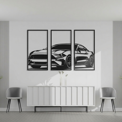 3-Piece Modern Muscle Car Metal Wall Art - Sports Car Silhouette Panel Decor
