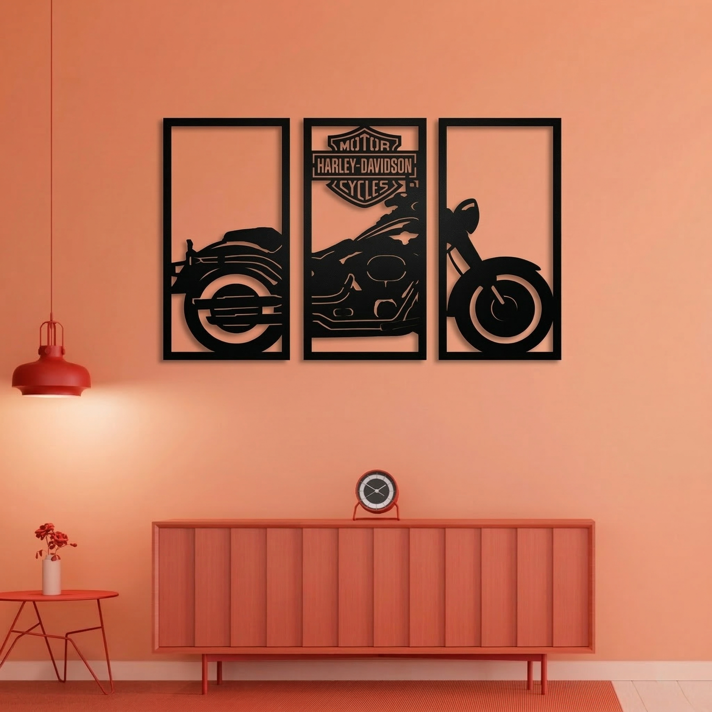 3-Piece Harley-Davidson Motorcycle Metal Wall Art - Classic Biker Silhouette Decor
