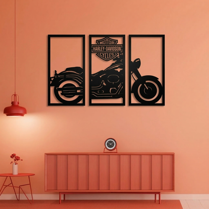 3-Piece Harley-Davidson Motorcycle Metal Wall Art - Classic Biker Silhouette Decor