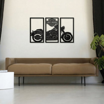 3-Piece Harley-Davidson Motorcycle Metal Wall Art - Classic Biker Silhouette Decor