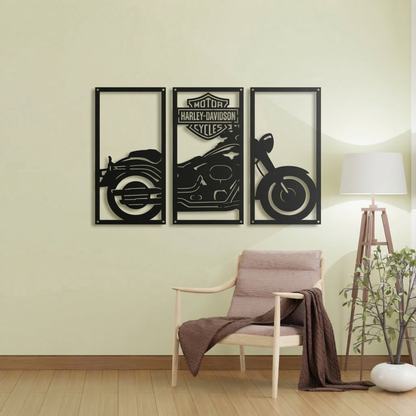 3-Piece Harley-Davidson Motorcycle Metal Wall Art - Classic Biker Silhouette Decor