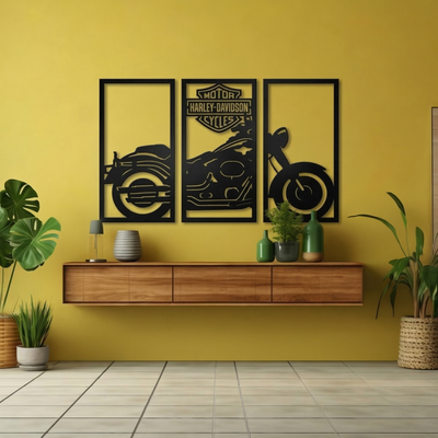 3-Piece Harley-Davidson Motorcycle Metal Wall Art - Classic Biker Silhouette Decor