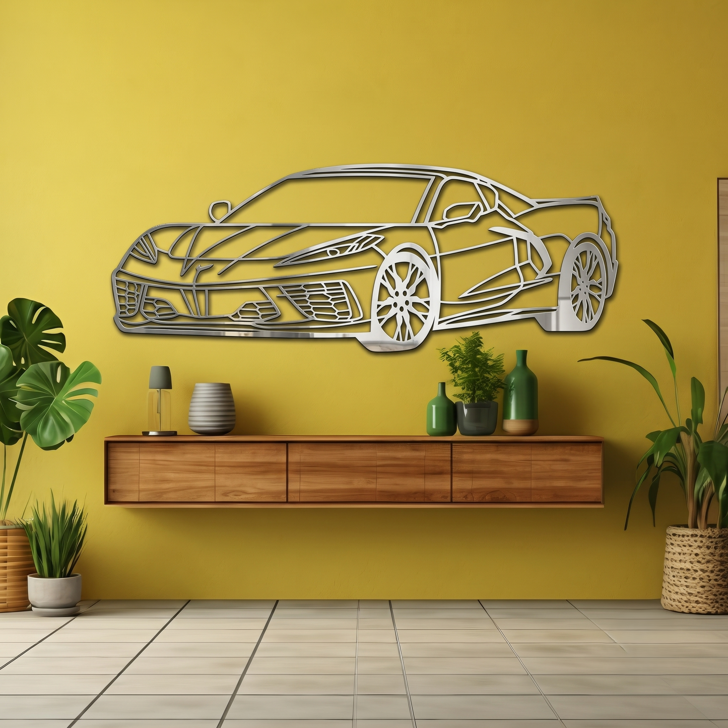 Metallic C8 Corvette Style Metal Wall Art