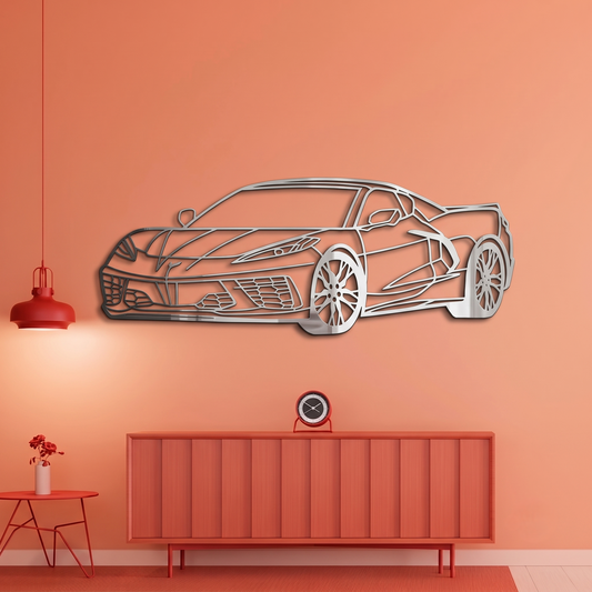 Metallic C8 Corvette Style Metal Wall Art