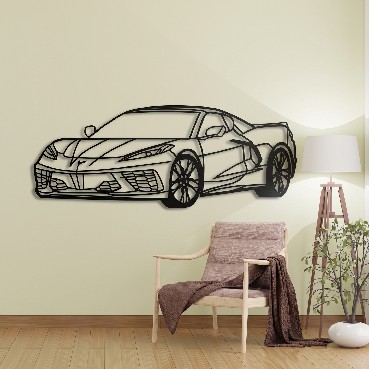Metallic C8 Corvette Style Metal Wall Art