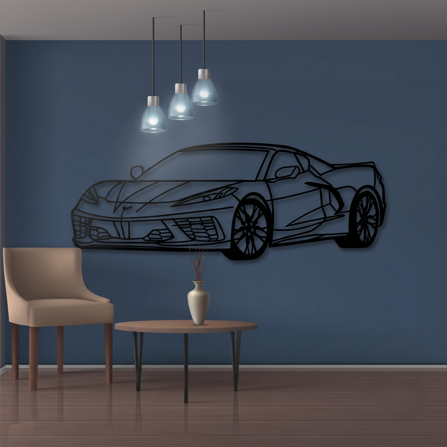 Metallic C8 Corvette Style Metal Wall Art