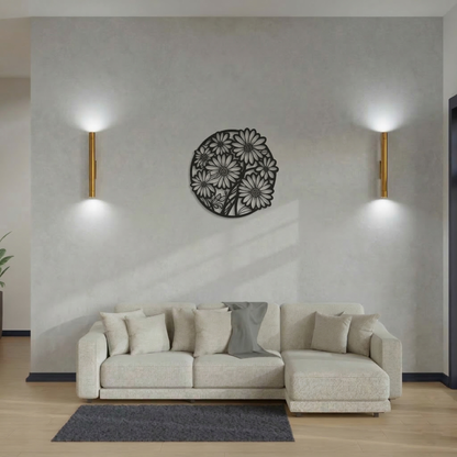 Round Daisy Floral Metal Wall Art - Elegant Botanical Silhouette Home Decor