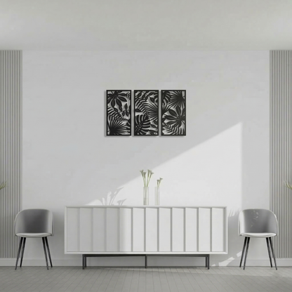 3-Piece Tropical Leaves Metal Wall Art - Modern Botanical Panel Set for Home Decor