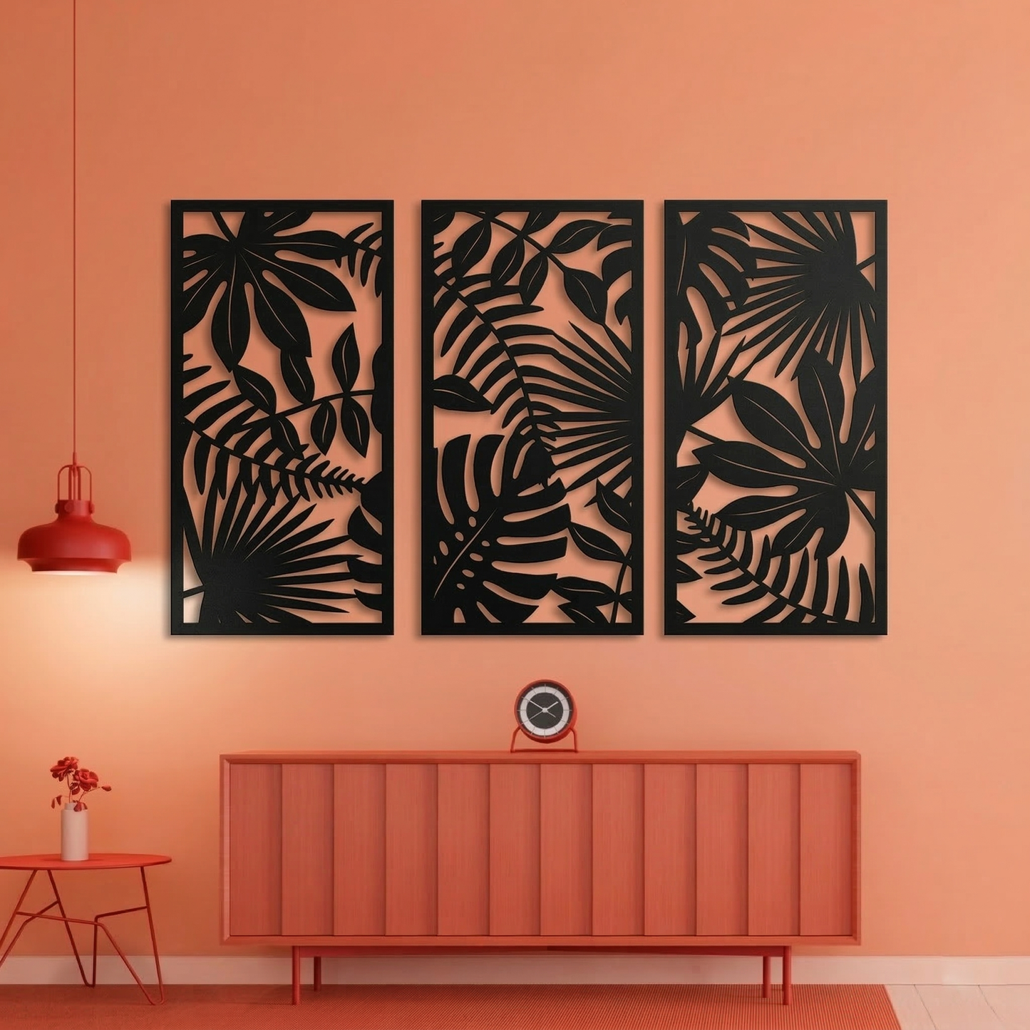 3-Piece Tropical Leaves Metal Wall Art - Modern Botanical Panel Set for Home Decor