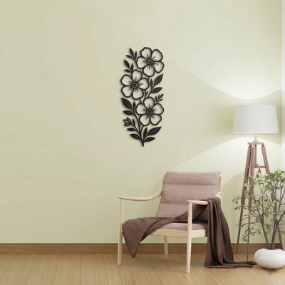 Vertical Floral Metal Wall Art - Elegant Botanical Flower Silhouette Home Decor