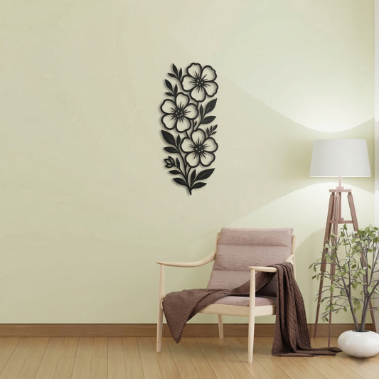 Vertical Floral Metal Wall Art - Elegant Botanical Flower Silhouette Home Decor