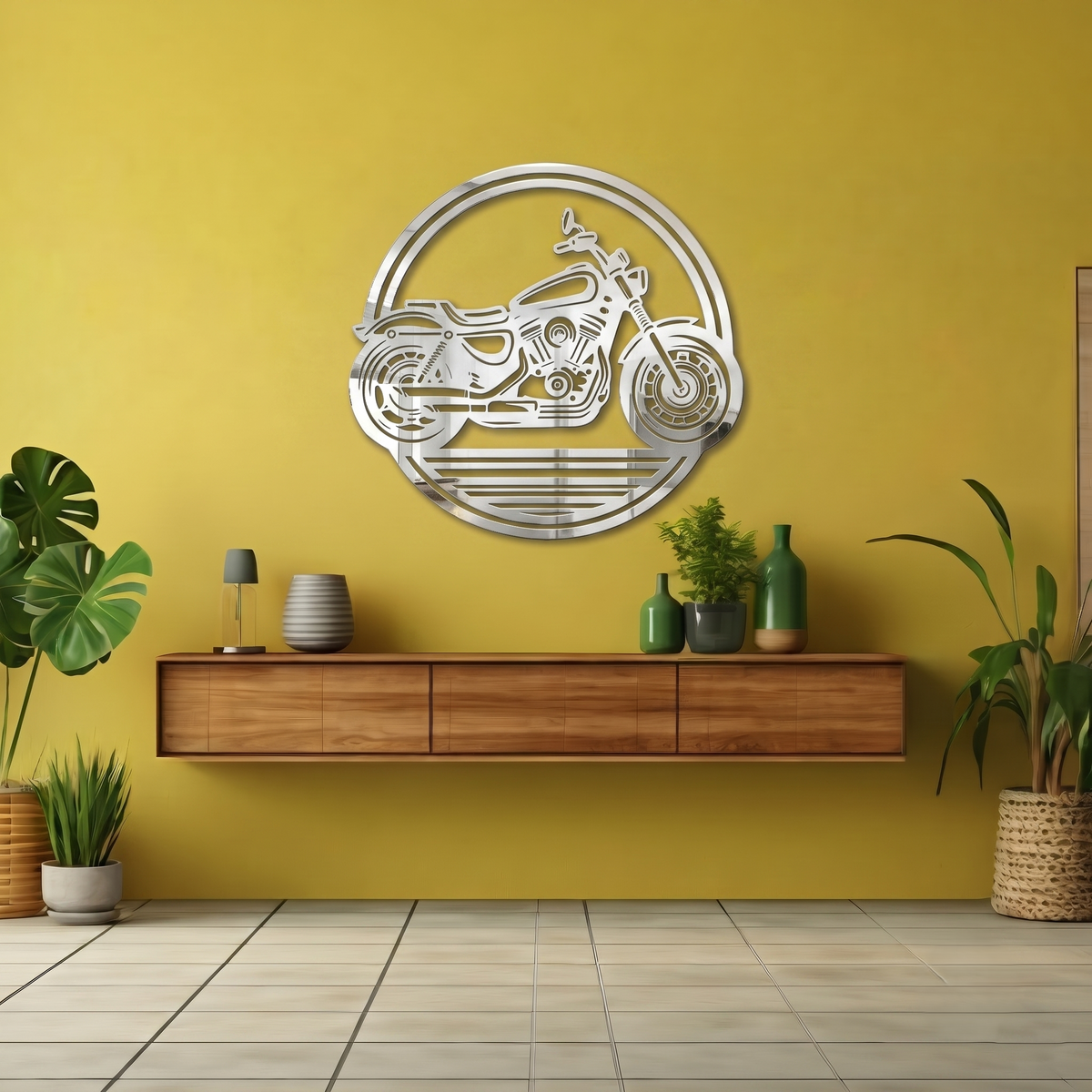Classic Cruiser Motorcycle Metal Wall Art - Retro Motorbike Silhouette Decor for Garage & Man Cave