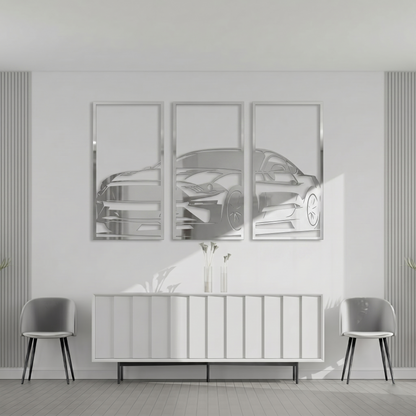 3-Piece Modern Muscle Car Metal Wall Art - Sports Car Silhouette Panel Decor