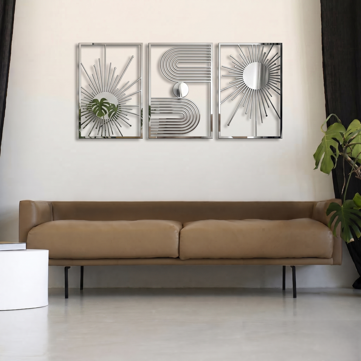 3-Piece Mid-Century Modern Sunburst Metal Wall Art - Abstract Geometric Arch Decor