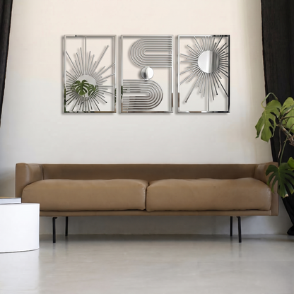 3-Piece Mid-Century Modern Sunburst Metal Wall Art - Abstract Geometric Arch Decor