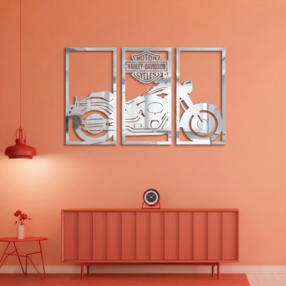 3-Piece Harley-Davidson Motorcycle Metal Wall Art - Classic Biker Silhouette Decor
