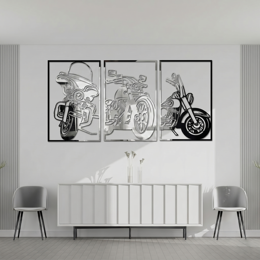 3-Piece Classic Motorcycle Metal Wall Art - Vintage Cruiser & Chopper Silhouette Decor